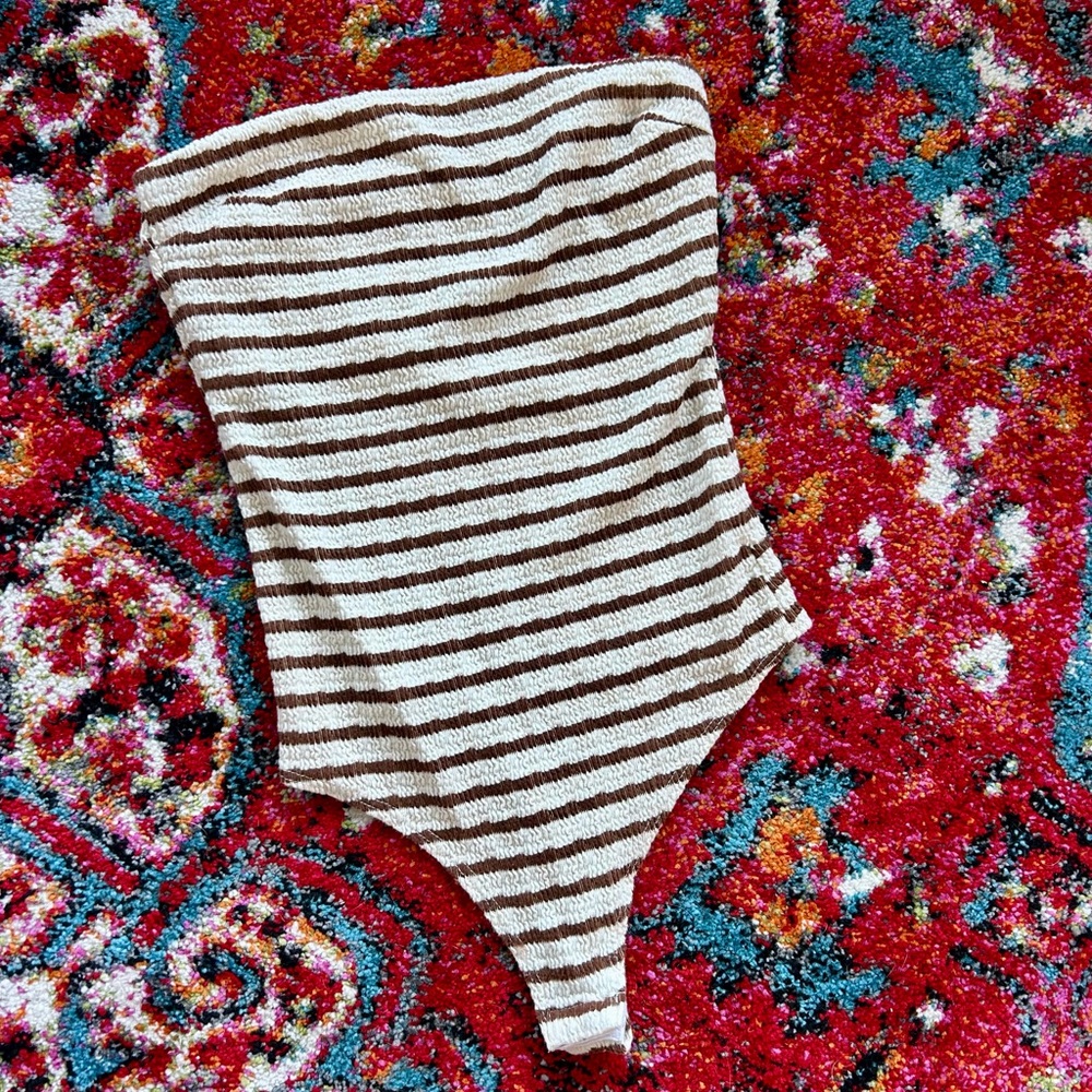 Striped Brown and White Bodysuit - Picture 5 of 5